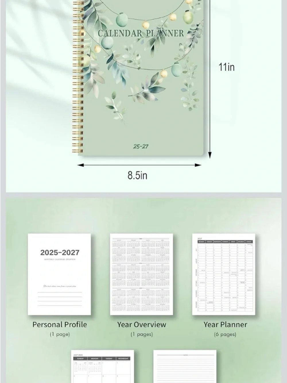 Green Floral Spiral Calendar Planner